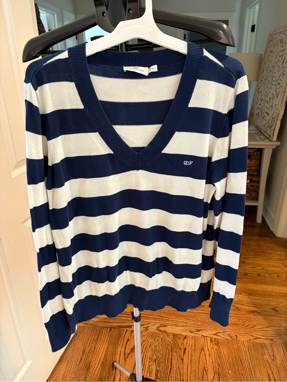 Vineyard Vines Navy and White Striped V-Neck Pullover